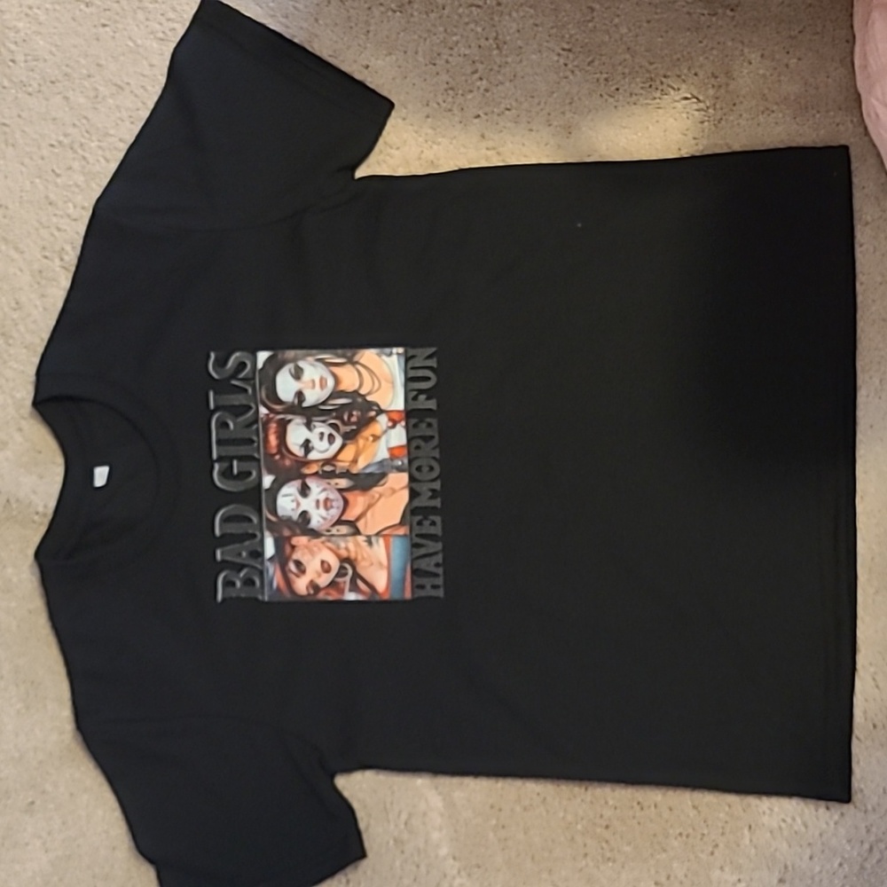 Black Graphic Tee with 'Bad Girls Have More Fun' Design